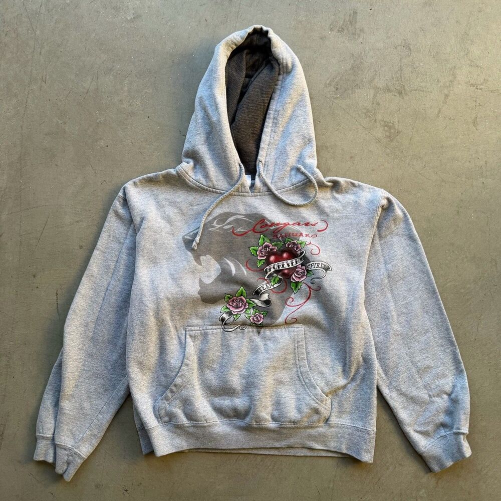 Vintage Y2K My Town Girl Womens M Hoodie Sweatshirt Cougar Rose Heart Cute
